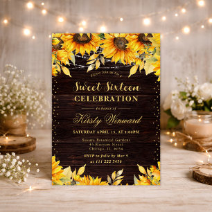 Rustic Watercolor Sunflowers Sweet 16 Invitation
