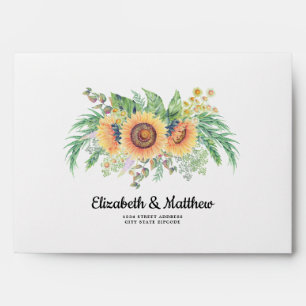 Rustic Watercolor Sunflowers Wedding Envelopes