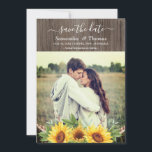 Rustic Watercolor Sunflowers Wedding Save the Date<br><div class="desc">Beautiful boho-inspired wedding save the date featuring rustic watercolor sunflowers,  feathers and lush green leaves complimented with elegant earthy brown text. Personalize with your own wording! If you want to change the font style,  color or text placement,  simply click the "Customize Further" button.</div>