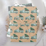 Rustic Watercolor Teal Christmas Truck Wrapping Paper Sheet<br><div class="desc">Elegant pattern featuring beautiful vintage Christmas truck in Kraft,  white and emerald green backgrounds.</div>