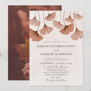 Rustic Watercolor Terracotta Ginkgo Wedding  Invitation