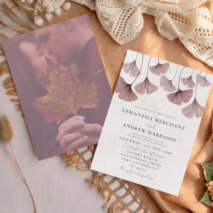 Rustic Watercolor Terracotta Ginkgo Wedding Invitation