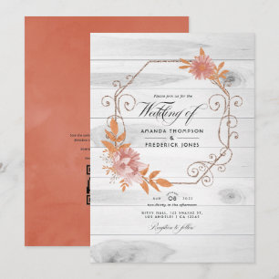 Rustic Watercolor Terracotta QR Code RSVP Wedding Invitation