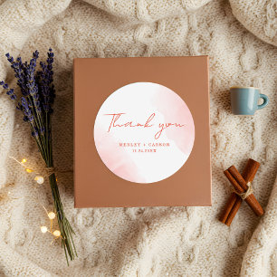 Rustic Watercolor Terracotta Wedding Thank You Classic Round Sticker