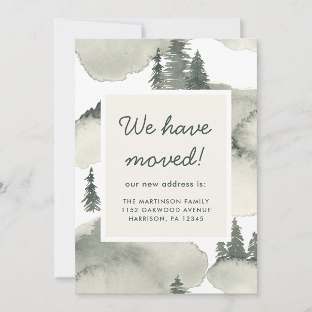 Rustic Watercolor Trees New Address Announcement (Front)