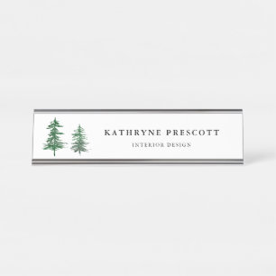 Rustic Watercolor Trees Woodland Personalized Desk Name Plate