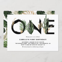Rustic Watercolor Tropical Leaves First Birthday