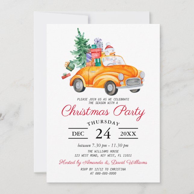 Rustic Watercolor Truck Christmas Party Invitation (Front)