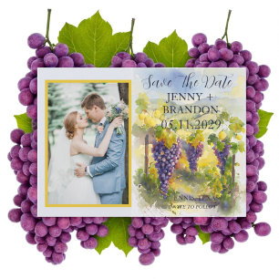 Rustic Watercolor Tuscany Grapes Vineyard Photo  Save The Date