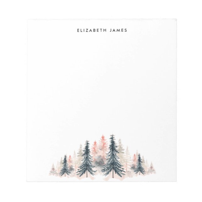 Rustic Watercolor Urban Pine Trees Personalized  Notepad (Front)