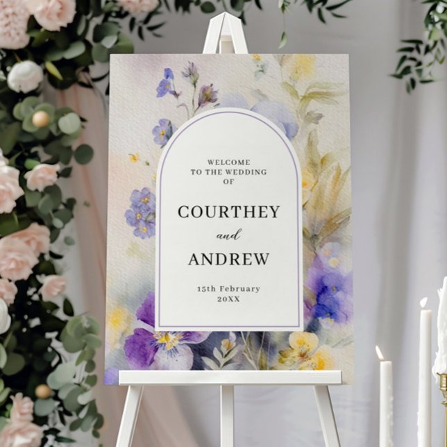 Rustic Watercolor Violets Wedding Welcome Poster (Creator Uploaded)