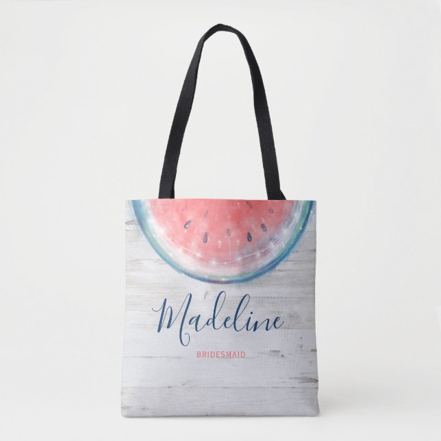 Rustic Watercolor Watermelon Gifts Bridesmaid Name Tote Bag (Front)
