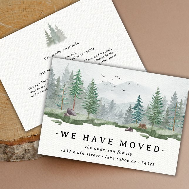 Rustic Watercolor We Have Moved Pine Tree Mountain Announcement (Creator Uploaded)