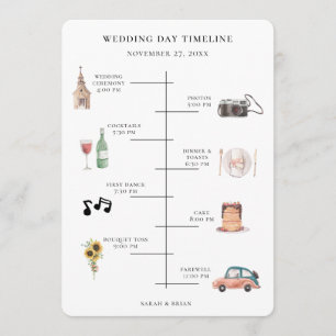 Rustic Watercolor Wedding Day Event Timeline Program