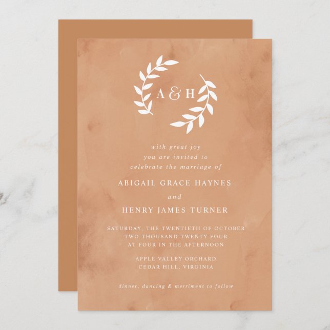 Rustic Watercolor Wedding Invitation (Front/Back)