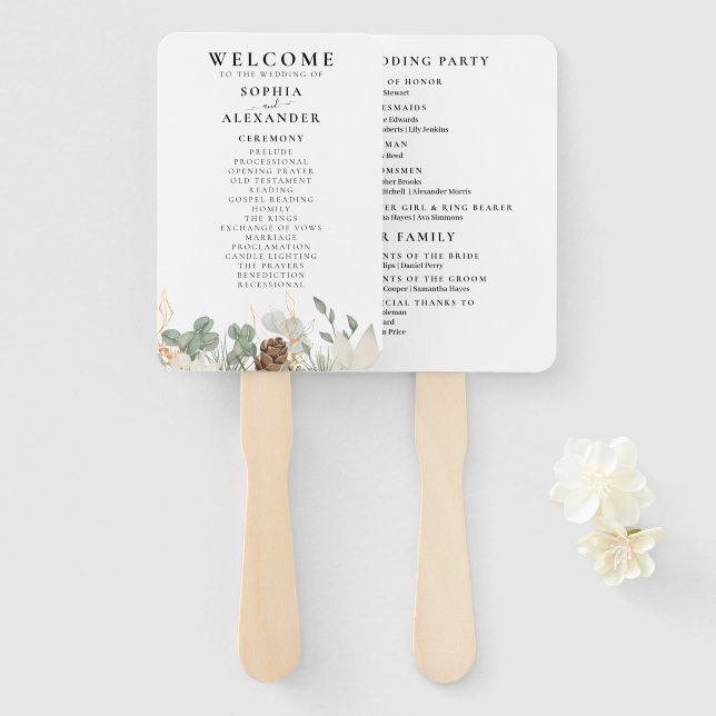 Rustic watercolor wedding program Set of Fans (Front and Back)