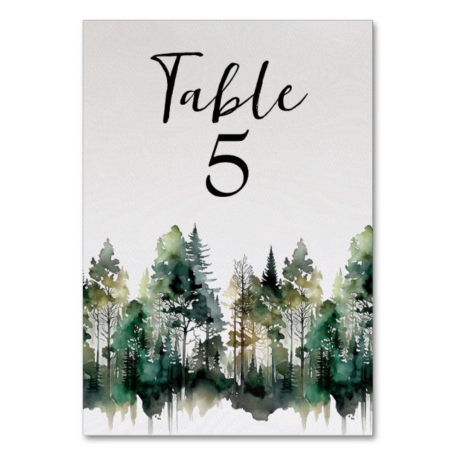 Rustic Watercolor Wedding Table Number (Front)