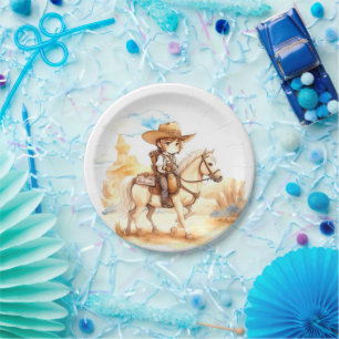 Rustic Watercolor Western Cowboy Baby Shower Paper Plate
