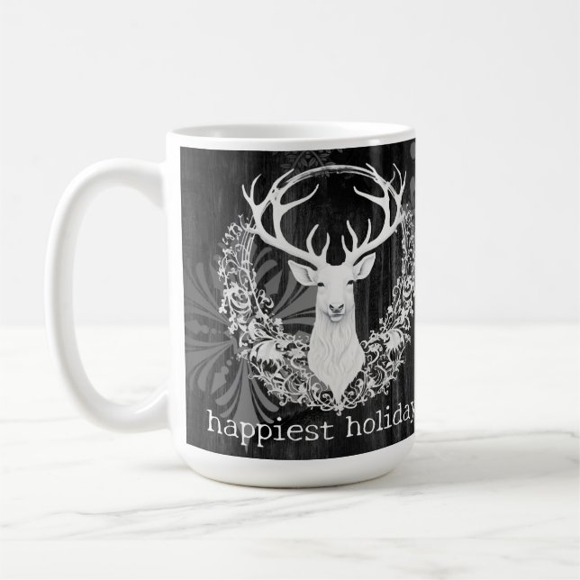 Rustic Watercolor White Reindeer Coffee Mug (Left)