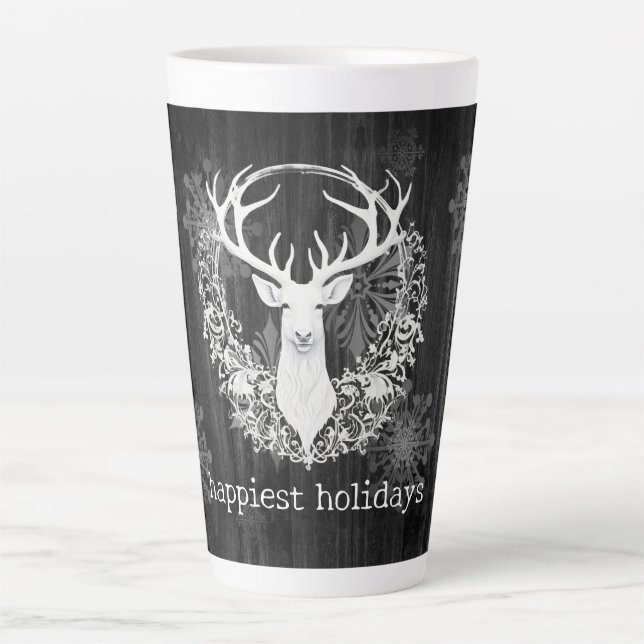 Rustic Watercolor White Reindeer Latte Mug (Front)