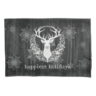Rustic Watercolor White Reindeer Pillowcase
