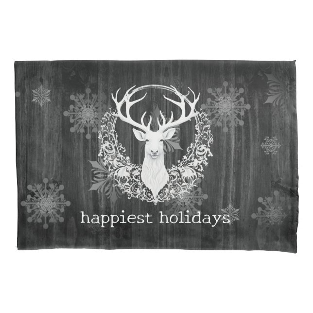 Rustic Watercolor White Reindeer Pillowcase (Front)