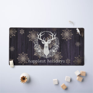 Rustic Watercolor White Reindeer Purple Desk Mat