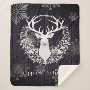 Rustic Watercolor White Reindeer   Purple Sherpa Blanket