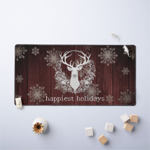 Rustic Watercolor White Reindeer Red Desk Mat