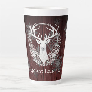 Rustic Watercolor White Reindeer Red Latte Mug