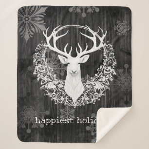 Rustic Watercolor White Reindeer Sherpa Blanket