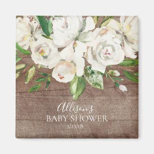 Rustic Watercolor White Roses Shower Favour  Magne Magnet