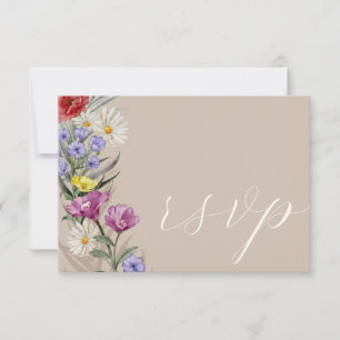 Rustic Watercolor Wild Flower & Beige Wedding RSVP