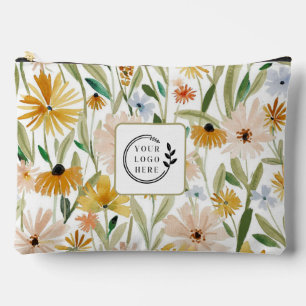 Rustic Watercolor Wild Flowers Add Logo Corporate Accessory Pouch