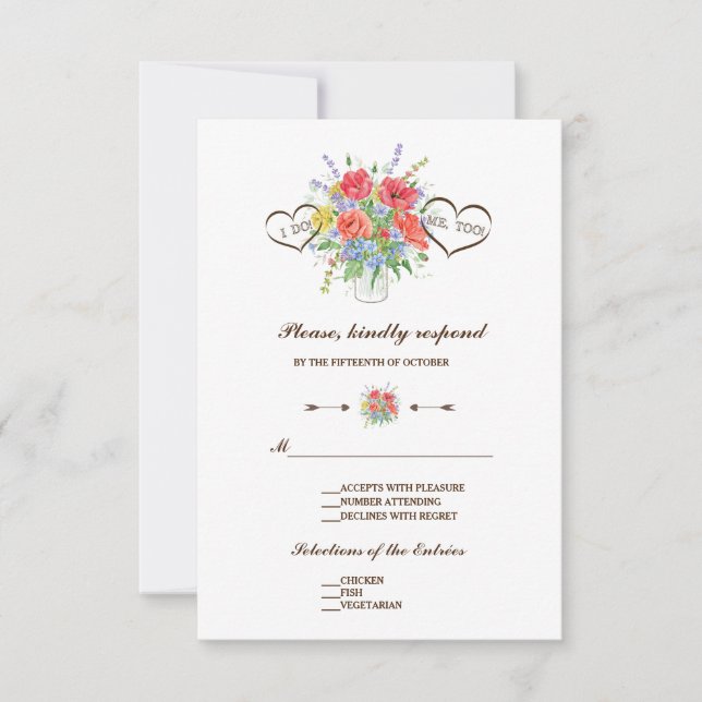 Rustic Watercolor Wild Flowers Wedding RSVP (Front)