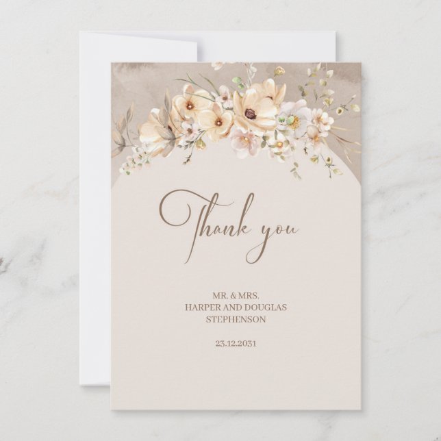 Rustic watercolor Wildflower Boho summer Thank You Card (Front)