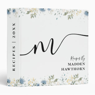 Rustic Watercolor Wildflower Greenery Monogram Binder