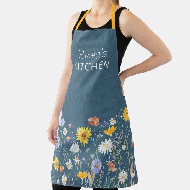 Rustic Watercolor Wildflower Minimalist Apron (Insitu)