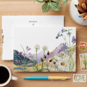 Rustic Watercolor Wildflower Mountain Wedding Envelope