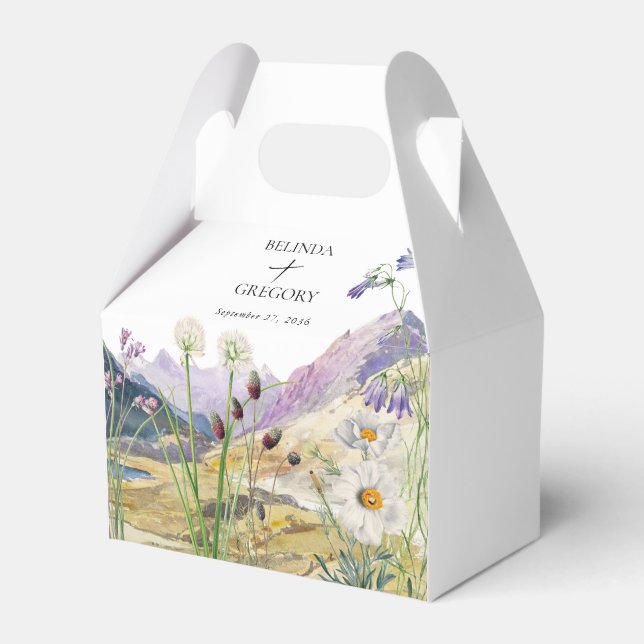 Rustic Watercolor Wildflower Mountain Wedding Favor Box (Front Side)