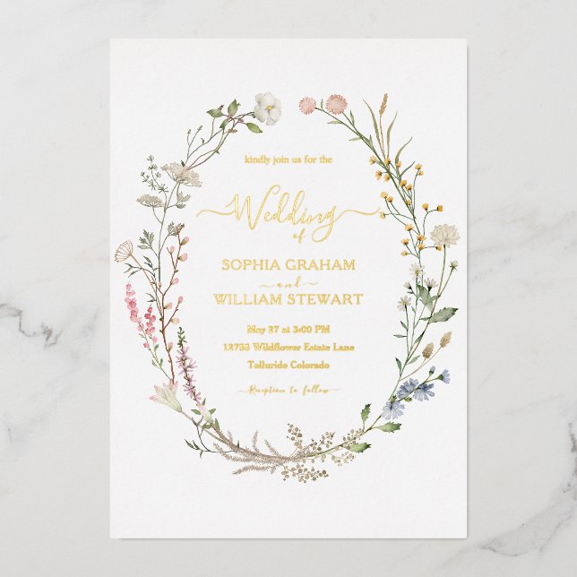 Rustic Watercolor Wildflower Theme Boho Wedding (Front)