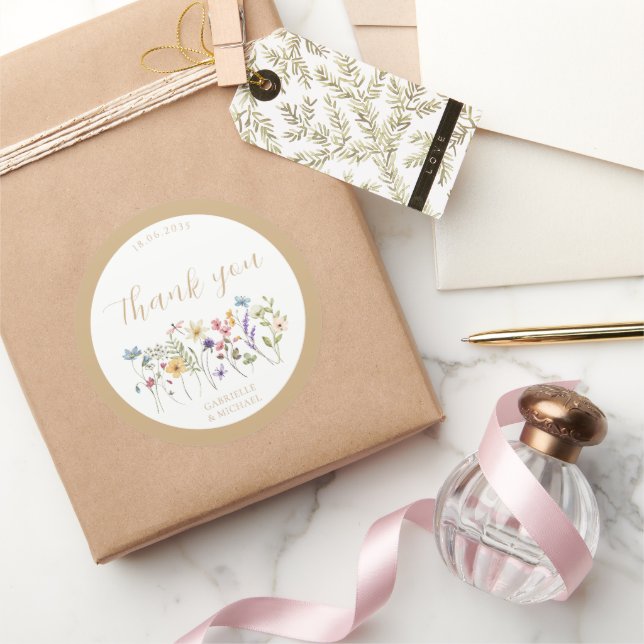 Rustic Watercolor Wildflower Wedding  Classic Round Sticker (Gifting)