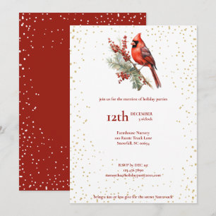 Rustic Watercolor Winter Cardinal Holly Branch Holiday Card