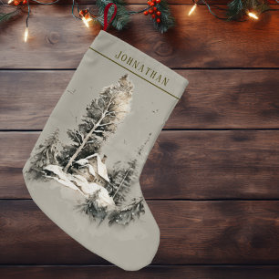 Rustic Watercolor Winter Country Cabin Small Christmas Stocking