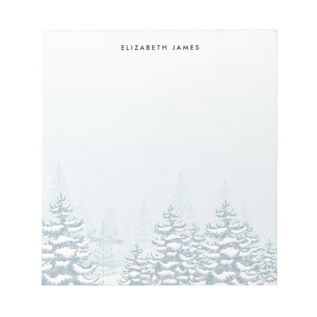 Rustic Watercolor Winter Forest Personalized Notepad (Front)