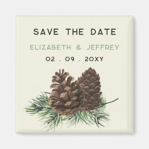 Rustic Watercolor Winter Forest Pine Save The Date Magnet