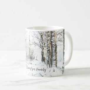 Rustic watercolor winter snow forest monogrammed coffee mug