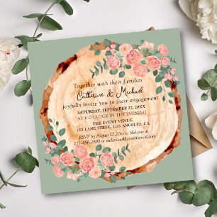 Rustic Watercolor Wood Slice Sage Green  Invitation