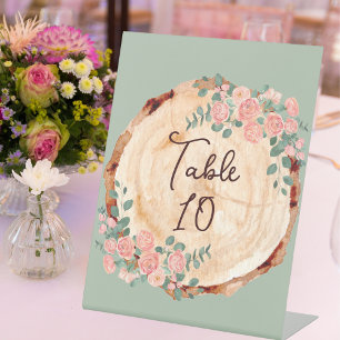 Rustic Watercolor Wood Slice Sage Green  Pedestal Sign