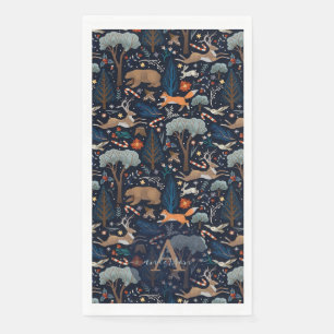 Rustic Watercolor Woodland Animals Trees Christmas Napkin